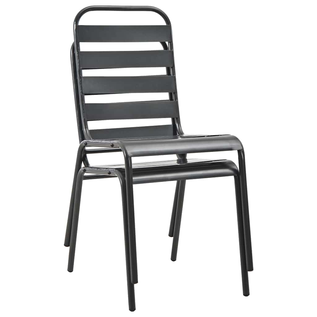 Stackable Patio Dining Chairs Set of 2 Dark Grey Steel K3805