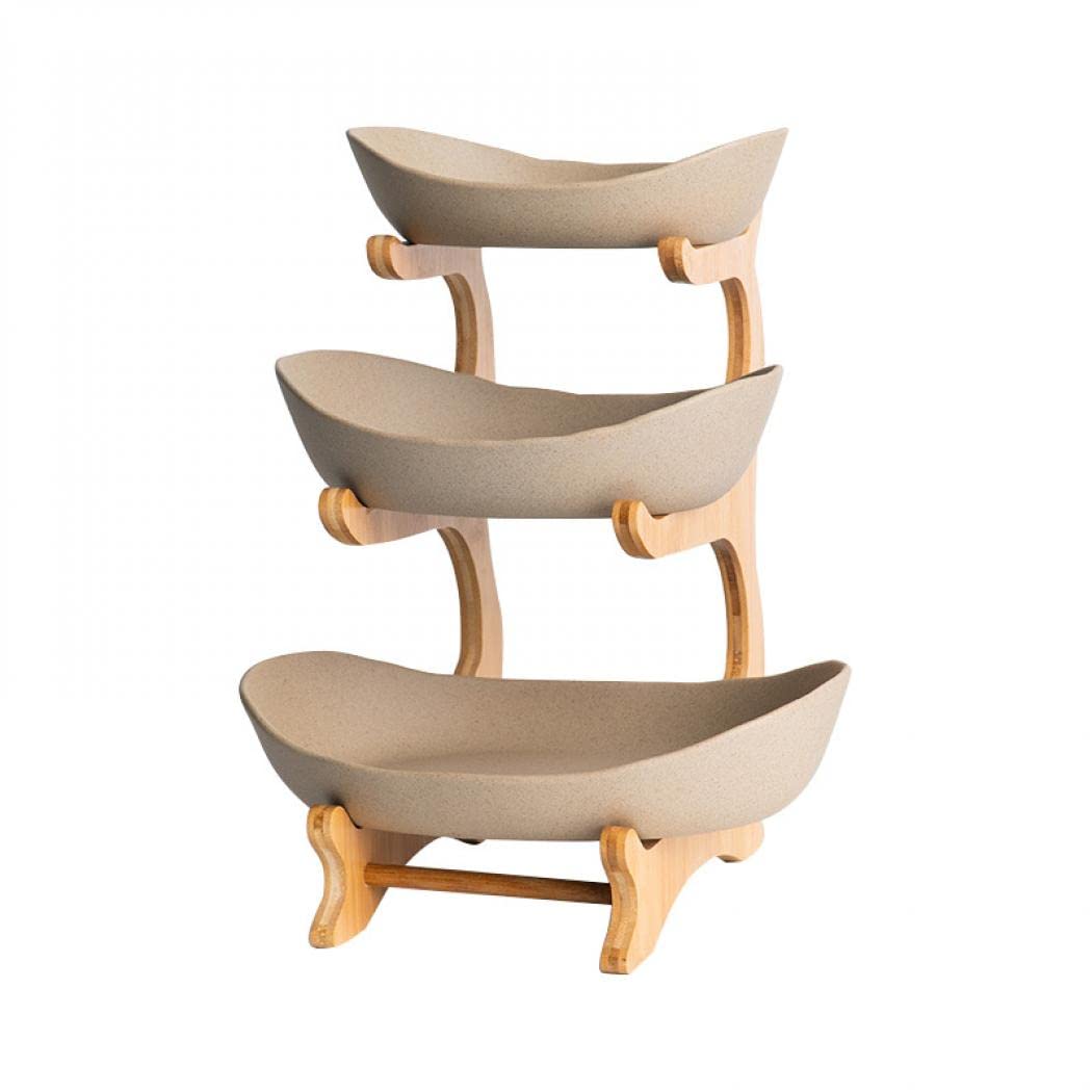 3-Tier Ceramic Fruit Basket with Bamboo Tray D752
