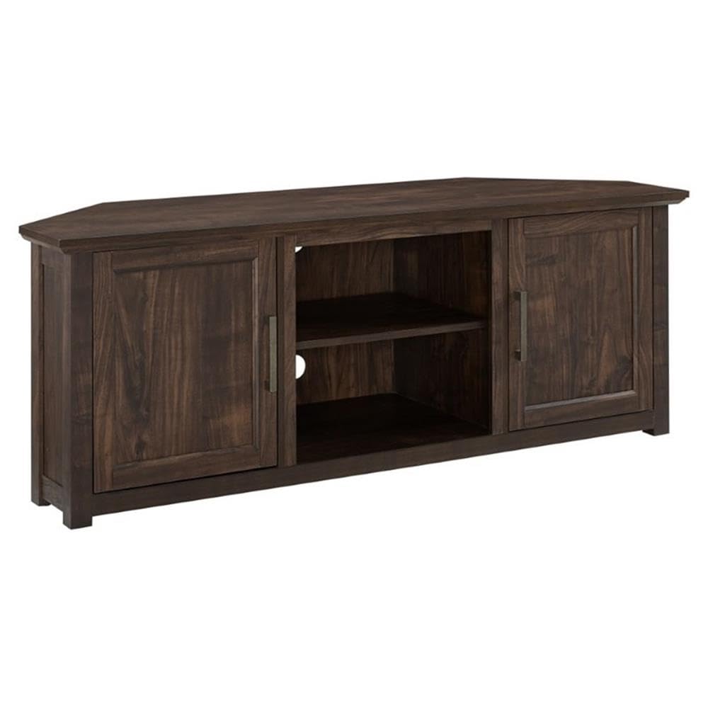 58" Rustic Wood Corner TV Stand, Dark Walnut Z4581