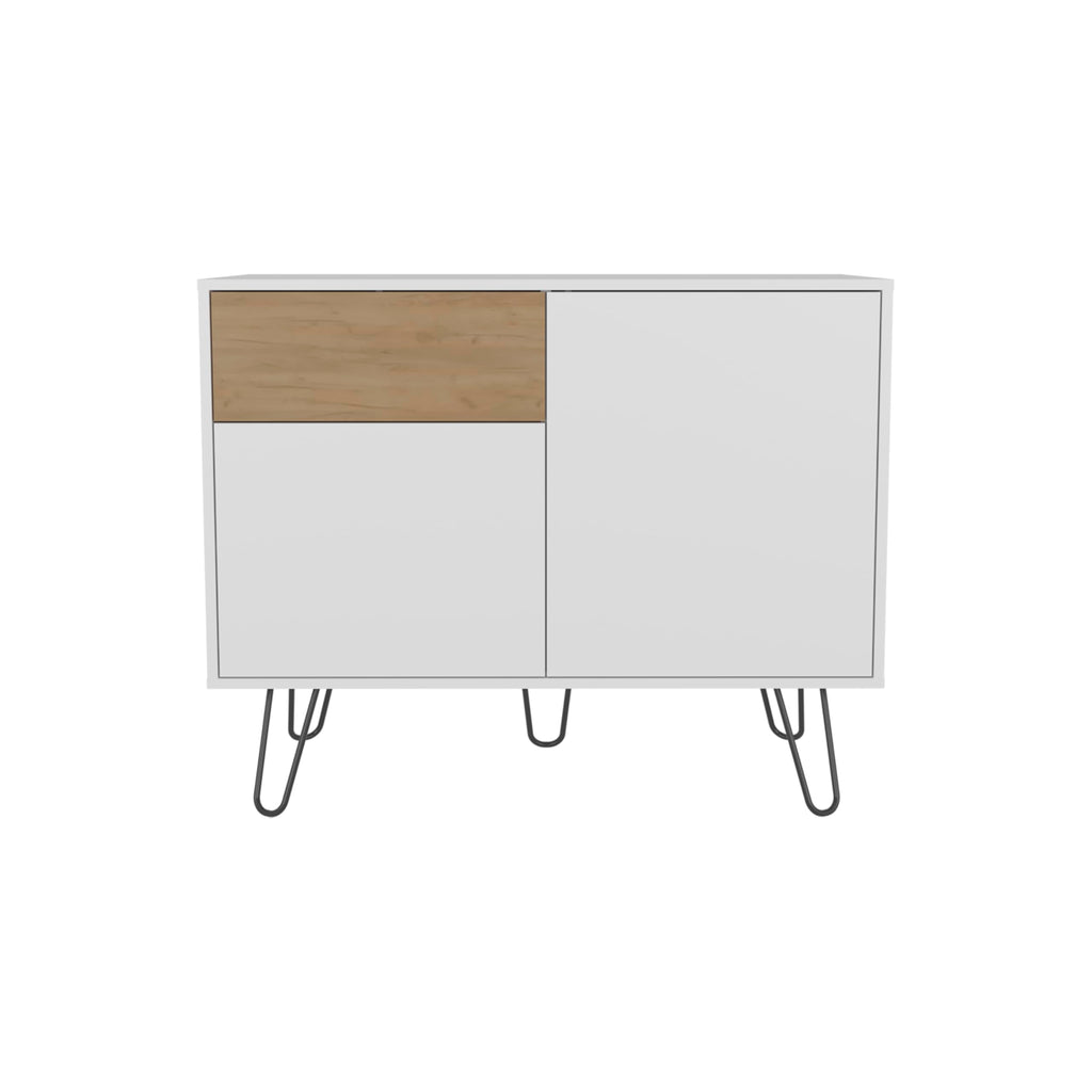 39" White Natural Oak Console Table with Storage T727
