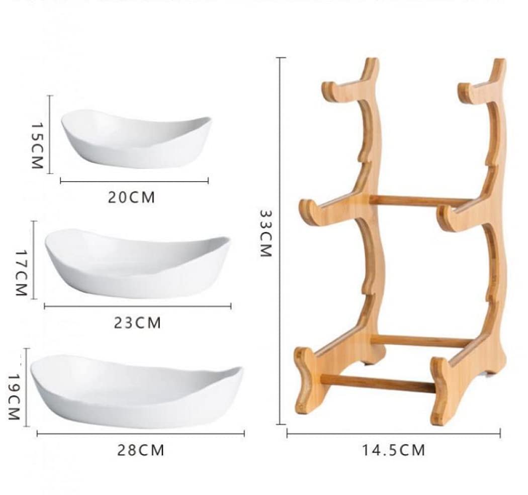 3-Tier Ceramic Fruit Basket with Bamboo Tray D752