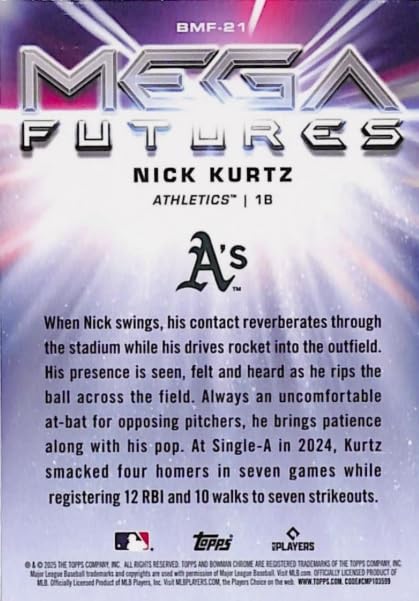 2025 Bowman Chrome Nick Kurtz Mega Futures Mojo Refractor Baseball Rookie Card V978