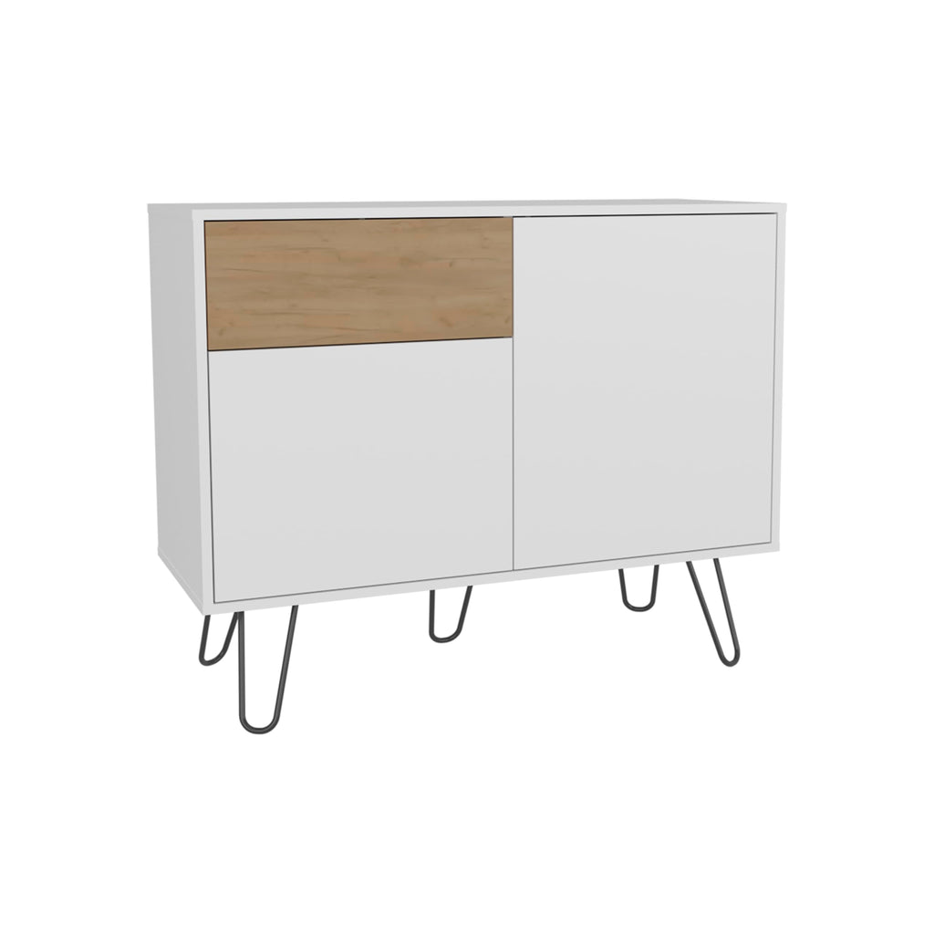 39" White Natural Oak Console Table with Storage T727