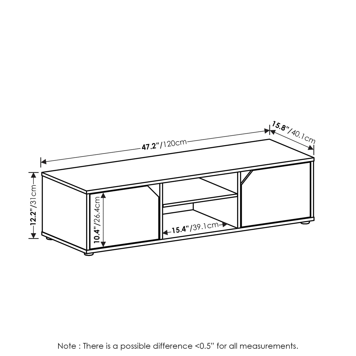 Espresso 2-Tier TV Stand with Open Shelf and Door Cabinets A981