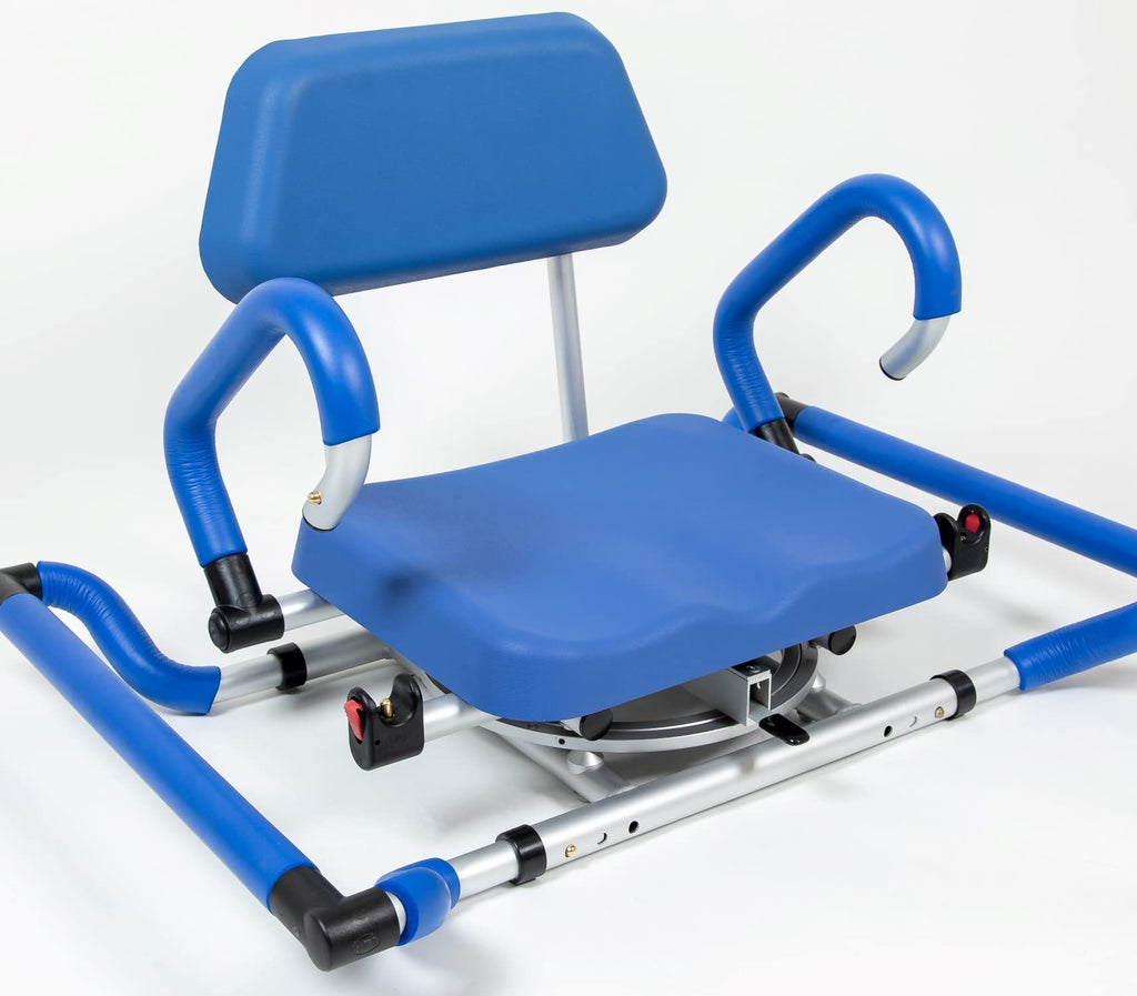 Blue Tub-Mounted Shower Chair with Padded Seat Back and Arms H3757