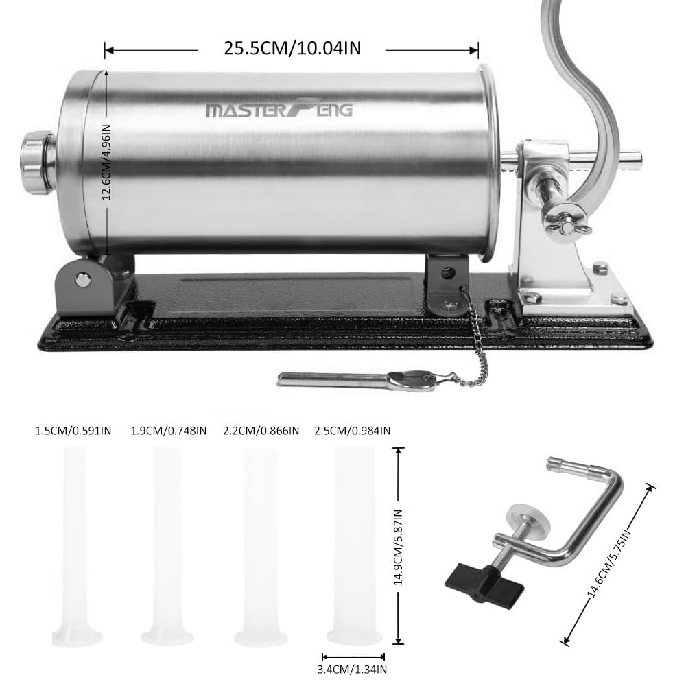 6 LBS Stainless Steel Sausage Stuffer with 4 Funnels K8336