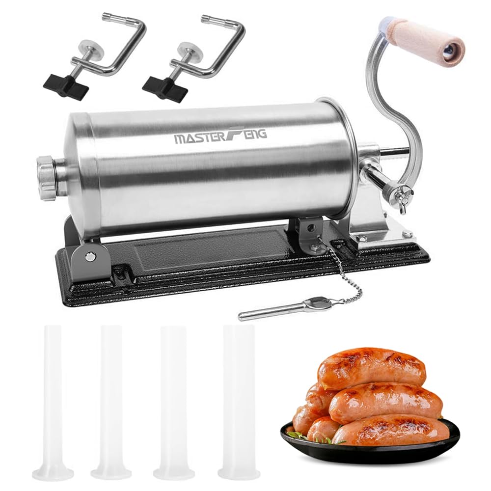 6 LBS Stainless Steel Sausage Stuffer with 4 Funnels K8336