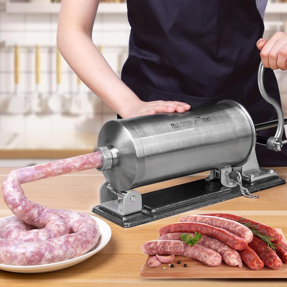 6 LBS Stainless Steel Sausage Stuffer with 4 Funnels K8336