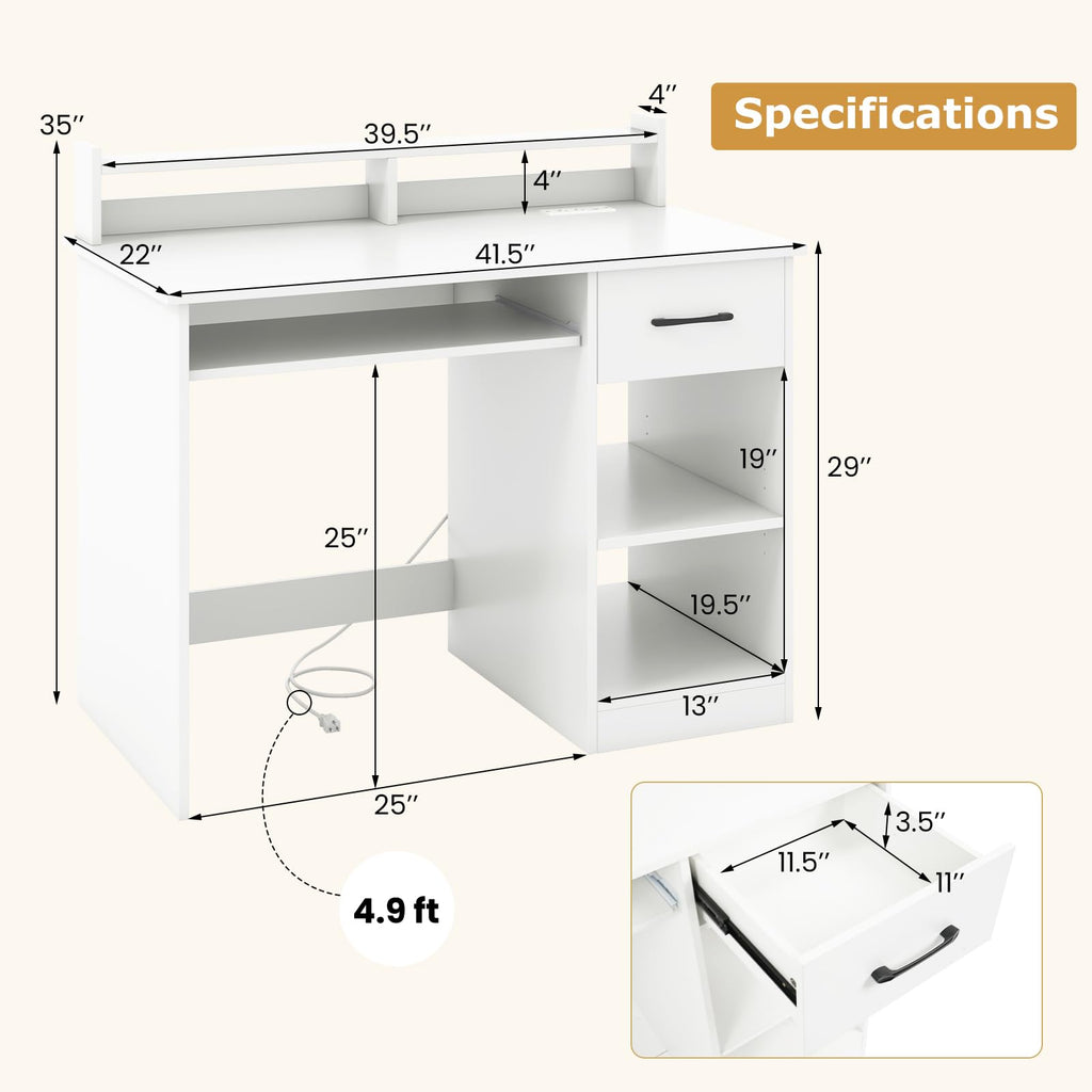 White Desk with Drawer and Keyboard Tray L404611