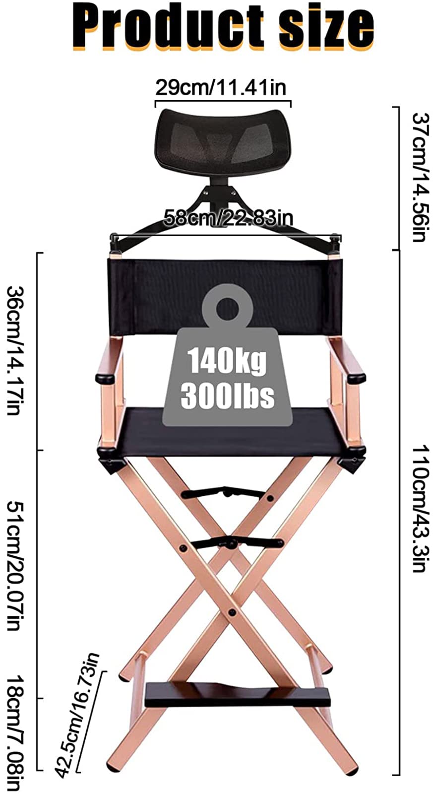 31" Tall Folding Directors Chair with Head Rest Y9818
