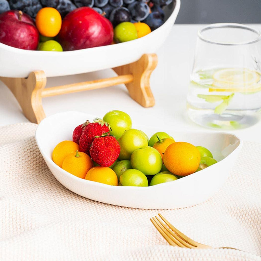 3-Tier Ceramic Fruit Basket with Bamboo Tray D752