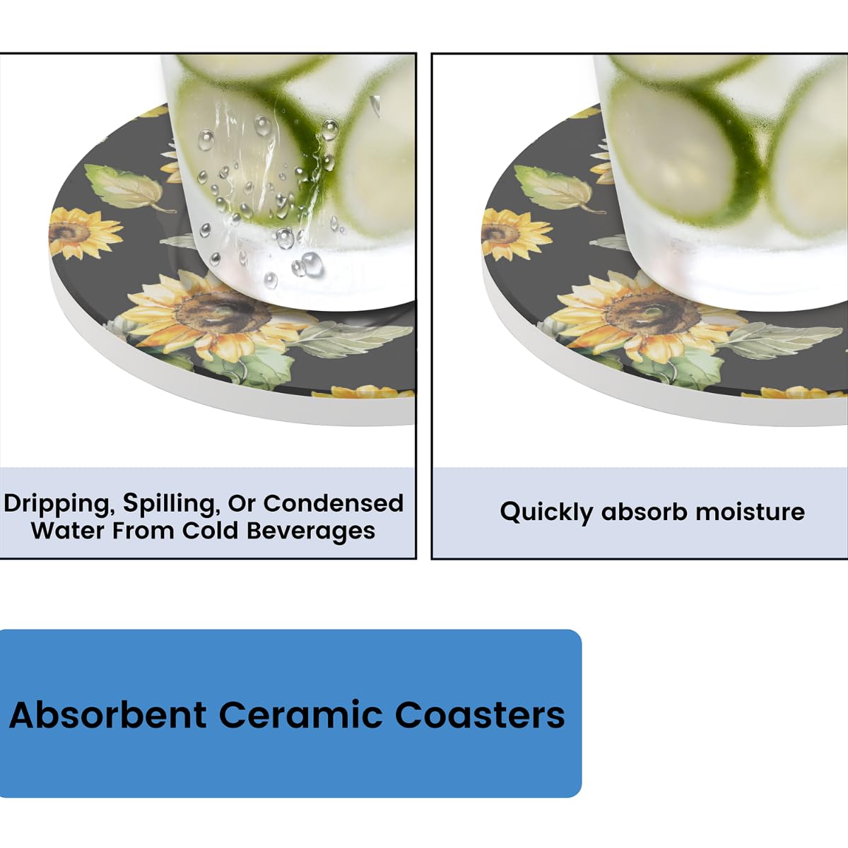 Round Absorbent Ceramic Coasters Set of 4 F5711