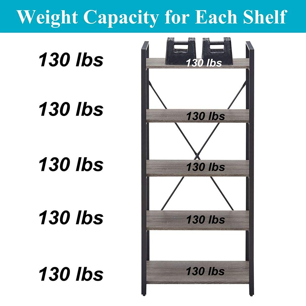 5 Tier Grey Wood and Metal Bookshelf M602460
