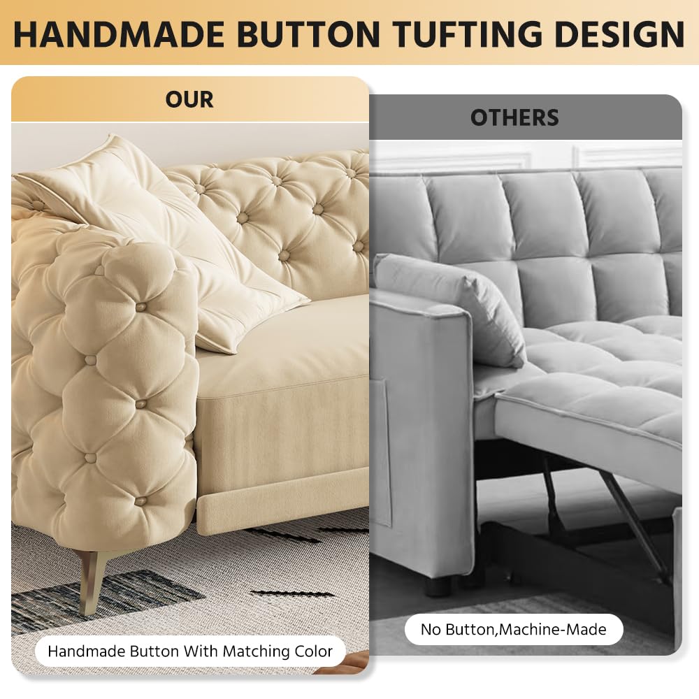 Velvet 3-in-1 Convertible Sleeper Sofa with Movable Ottoman P92958