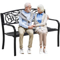 Black Metal Garden Patio Bench with Armrests F9498