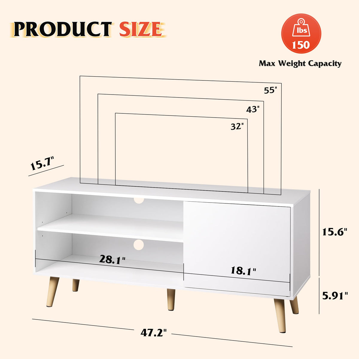 White TV Stand with Storage Cabinet P873