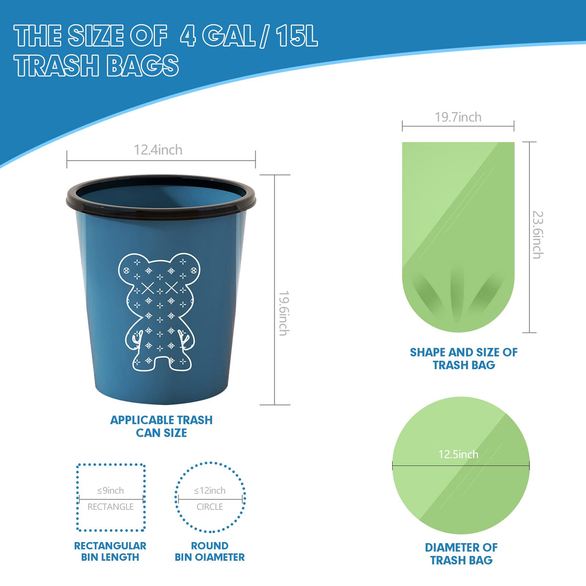 4 Gallon Biodegradable Extra Thick Small Trash Bags T5848