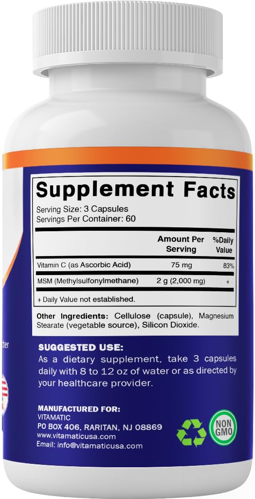 MSM 2000 mg with Vitamin C 180 Veg Capsules 2 Pack M726