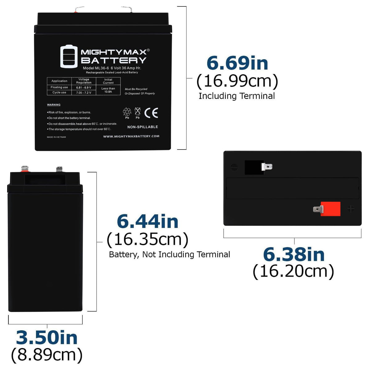 6V 36Ah AGM F2 Terminal Battery 4 Pack K1102