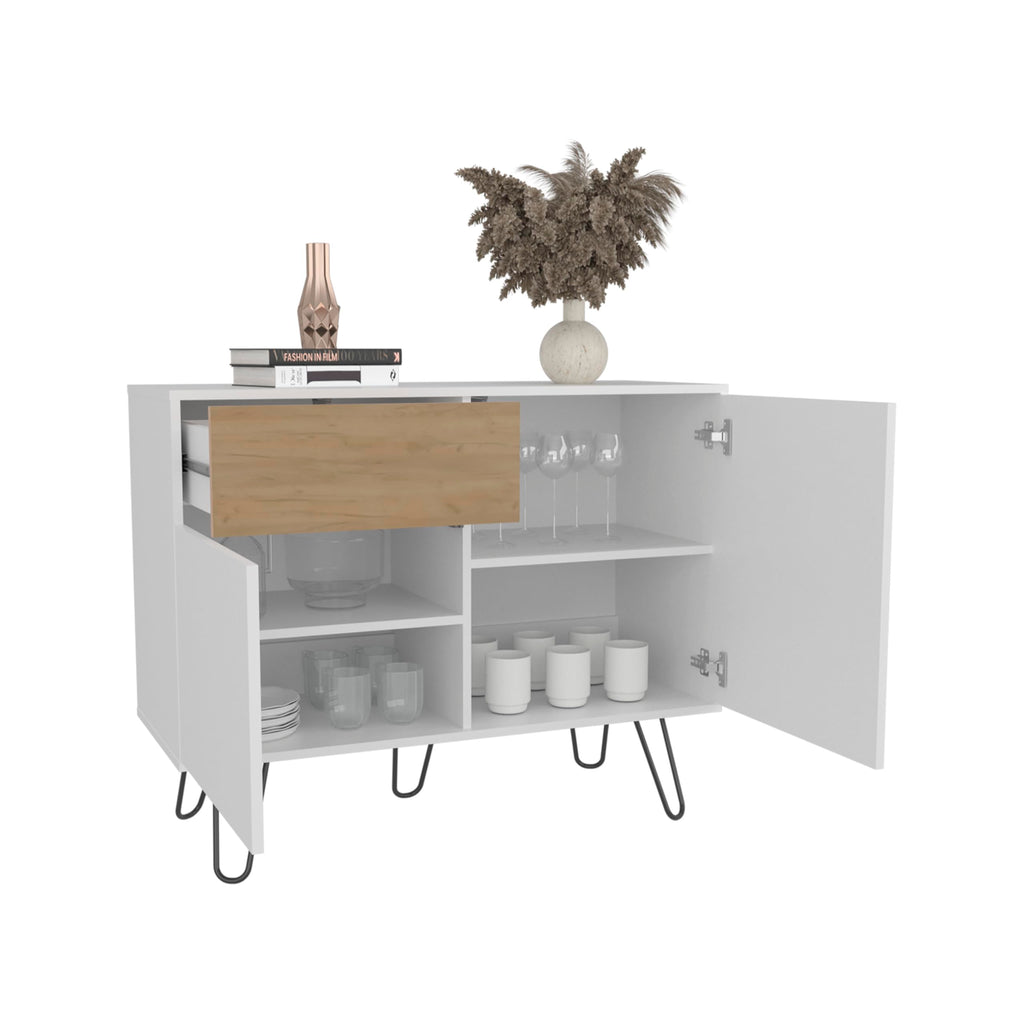 39" White Natural Oak Console Table with Storage T727