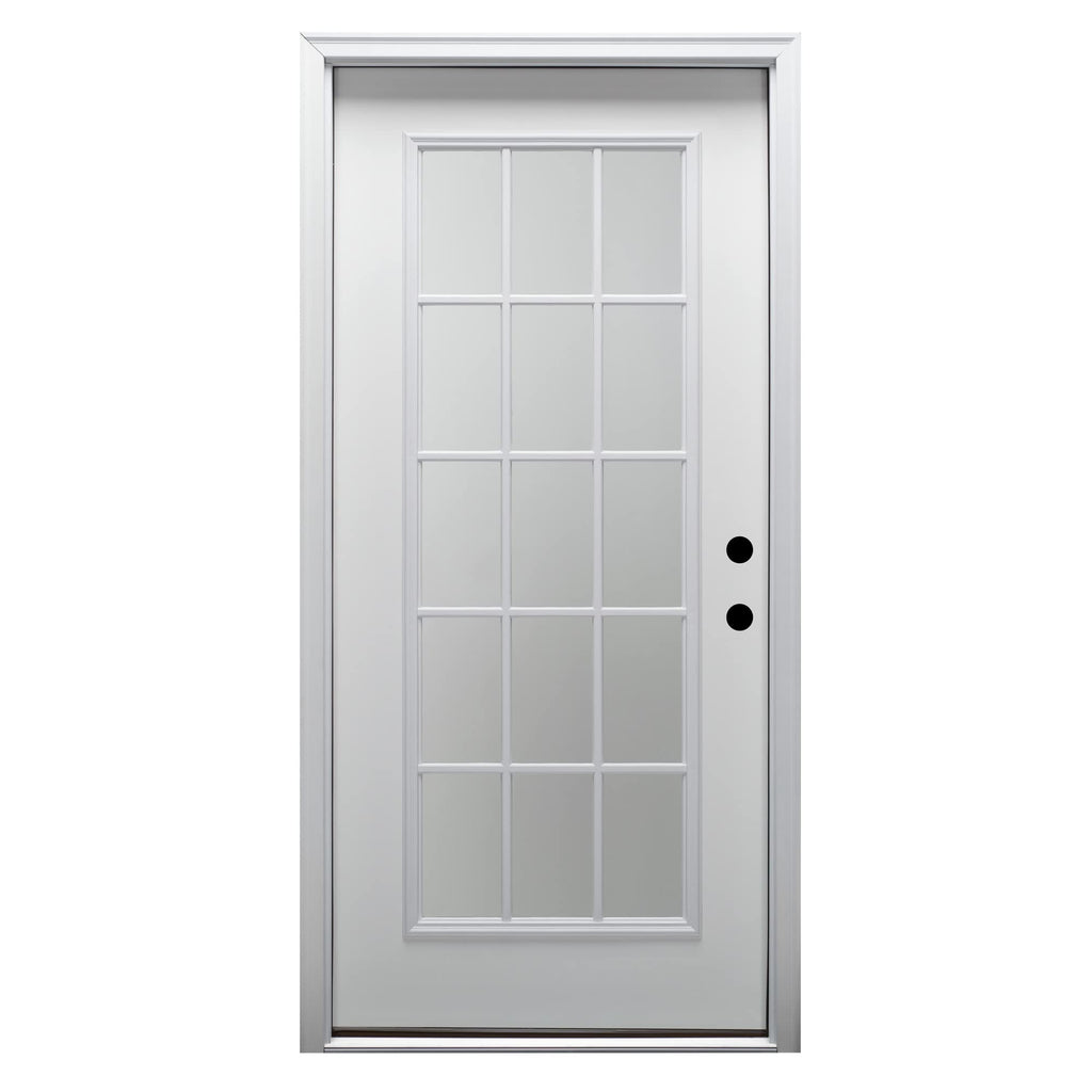 Fiberglass Smooth Primed Left Hand In-Swing Prehung Front Door 15 Lite Clear Glass 32" x 80" V38968