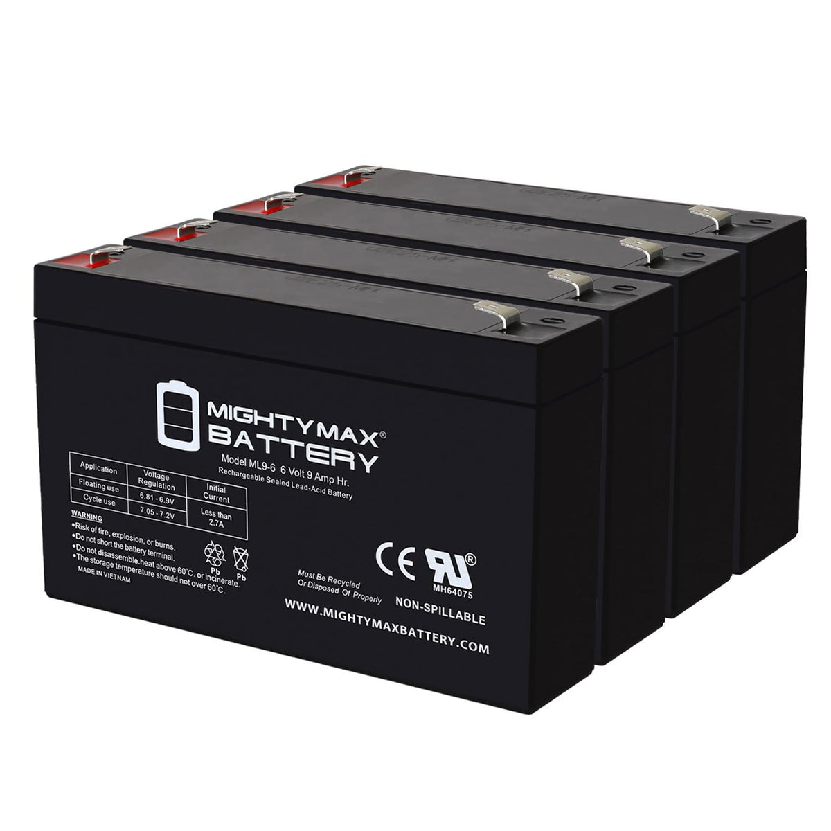 6V 9Ah AGM F2 Terminal Battery 4 Pack G416