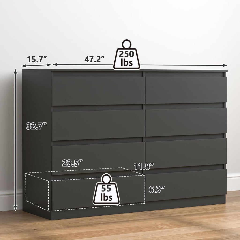 Black 8 Drawer Double Dresser F437