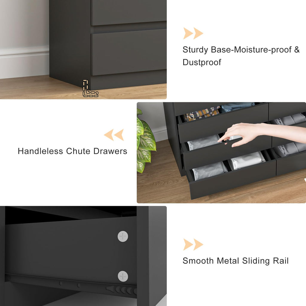 Black 8 Drawer Double Dresser F437