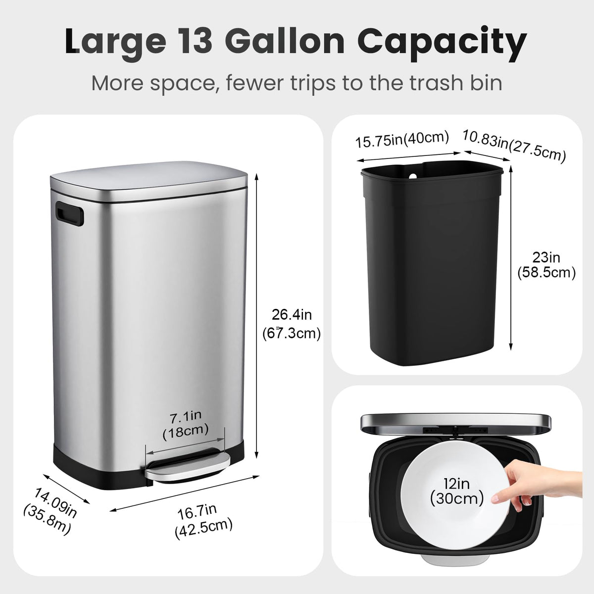 13.2 Gallon Stainless Steel Step Trash Can with Lid O253852