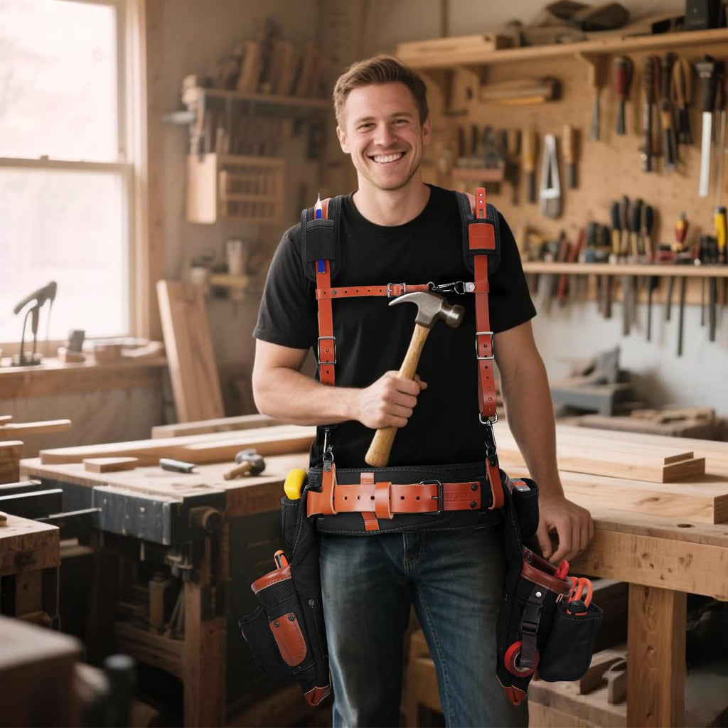Top-Grain Leather Tool Belt With Suspenders G2267