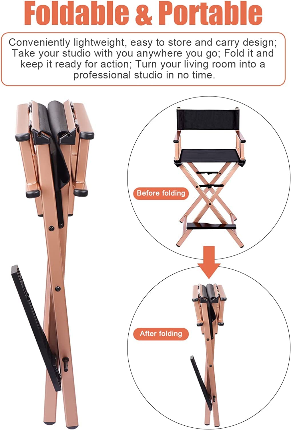 31" Tall Folding Directors Chair with Head Rest Y9818