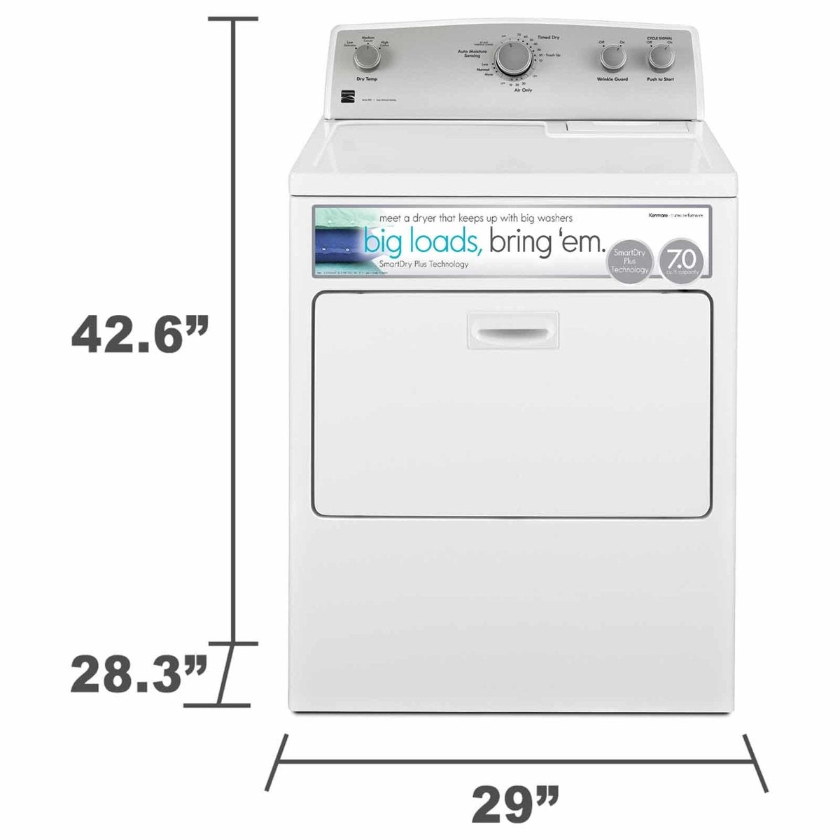 29" Front Load Electric Dryer 7.0 Cubic Feet White P756