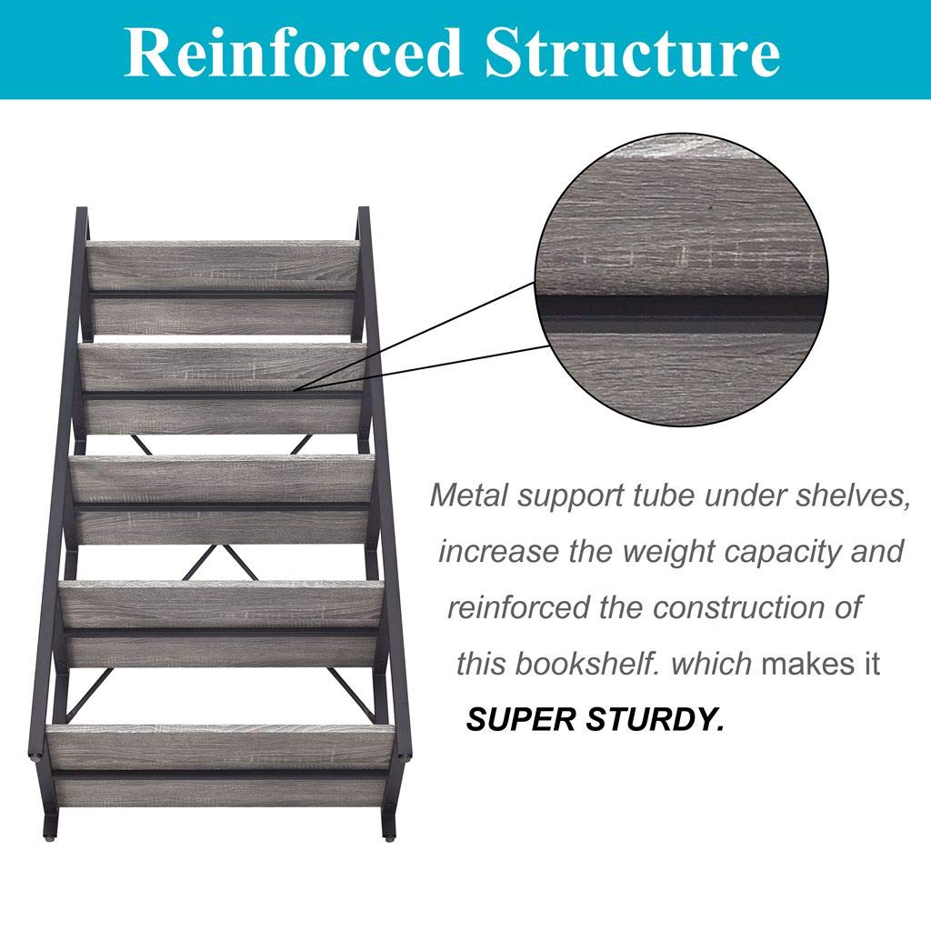 5 Tier Grey Wood and Metal Bookshelf M602460