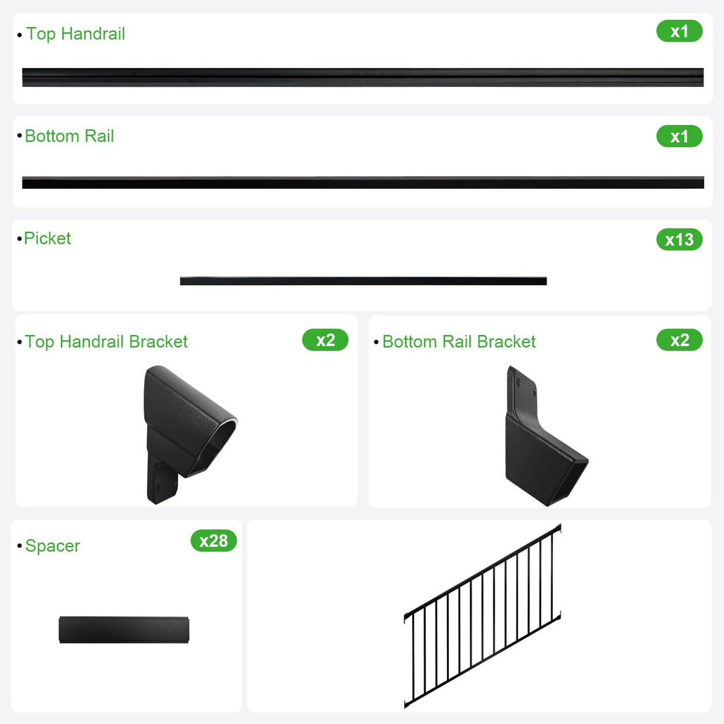 Heavy Duty Aluminum Stair Railing Kit, Textured Black Q2602