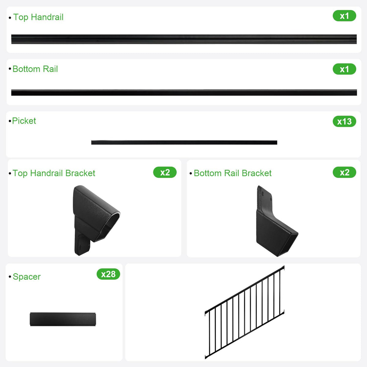 Heavy Duty Aluminum Stair Railing Kit, Textured Black Q2602