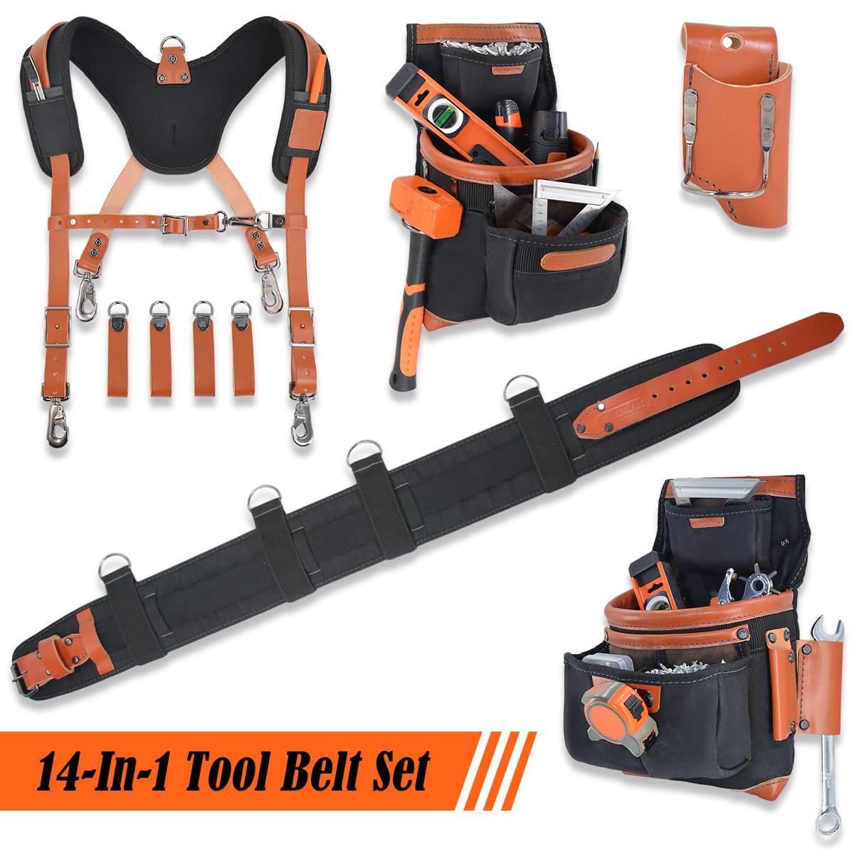 Top-Grain Leather Tool Belt With Suspenders G2267