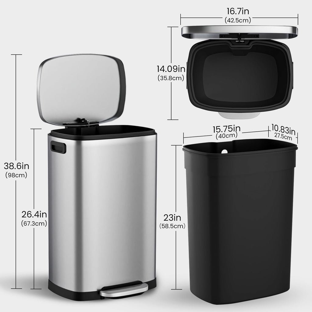 13.2 Gallon Stainless Steel Step Trash Can with Lid O253852