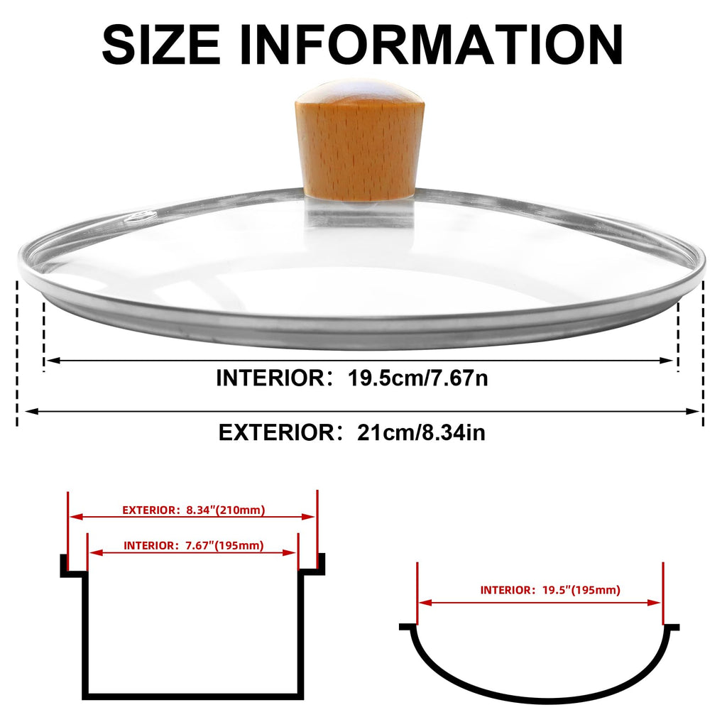 8 Inch Tempered Glass Pan Lid with Wooden Handle G329