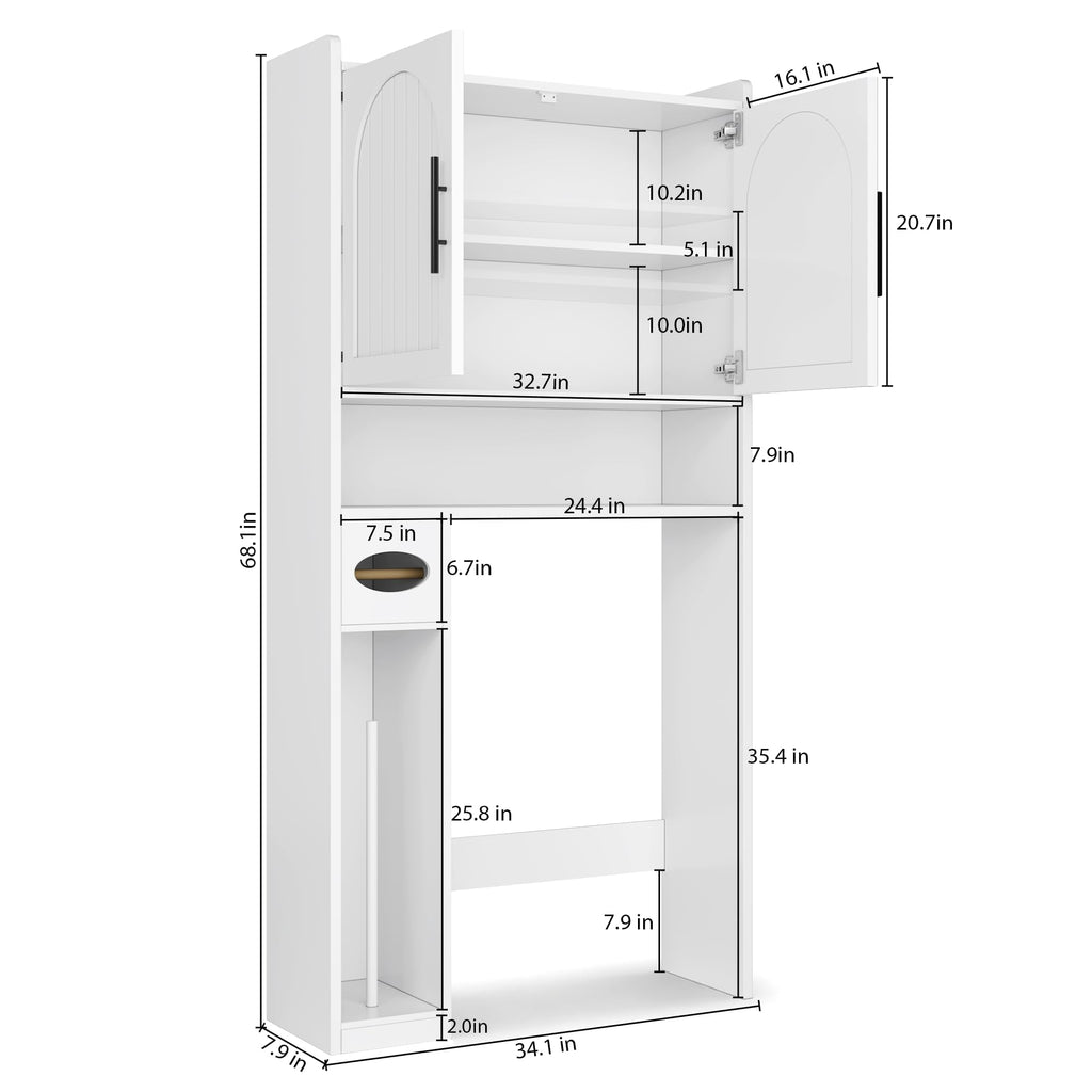 34" Over the Toilet Storage Cabinet with Arched Doors, White C221789
