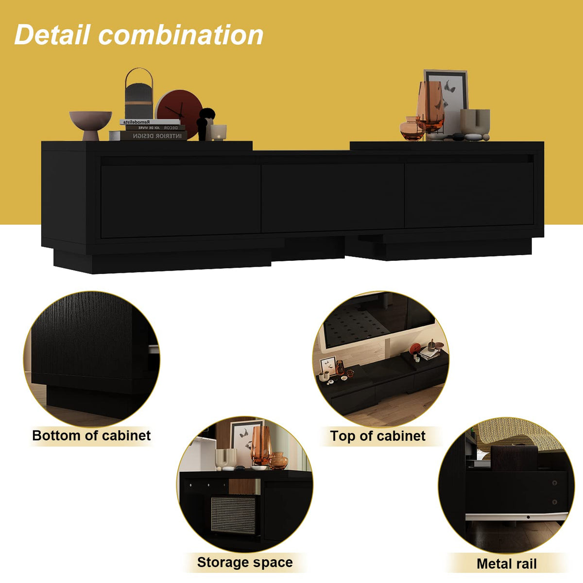 Expandable TV Stand Media Console Table with Three Drawers and Two Open Shelves H3297