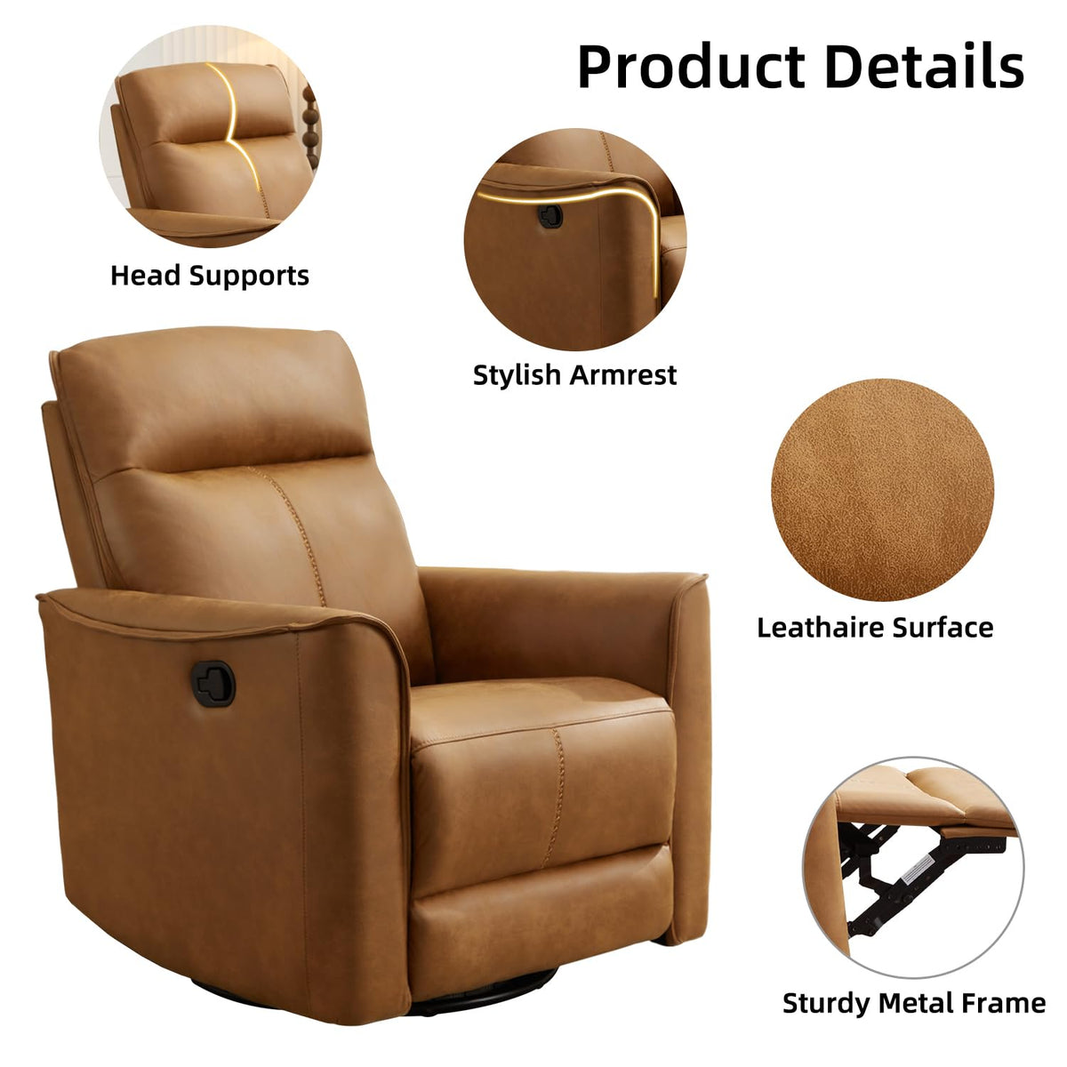 Brown Leathaire Swivel Rocker Recliner I461461