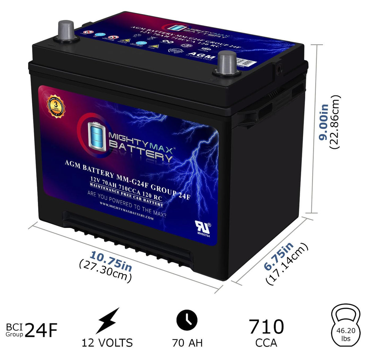 12V 70Ah AGM Replacement Battery B377
