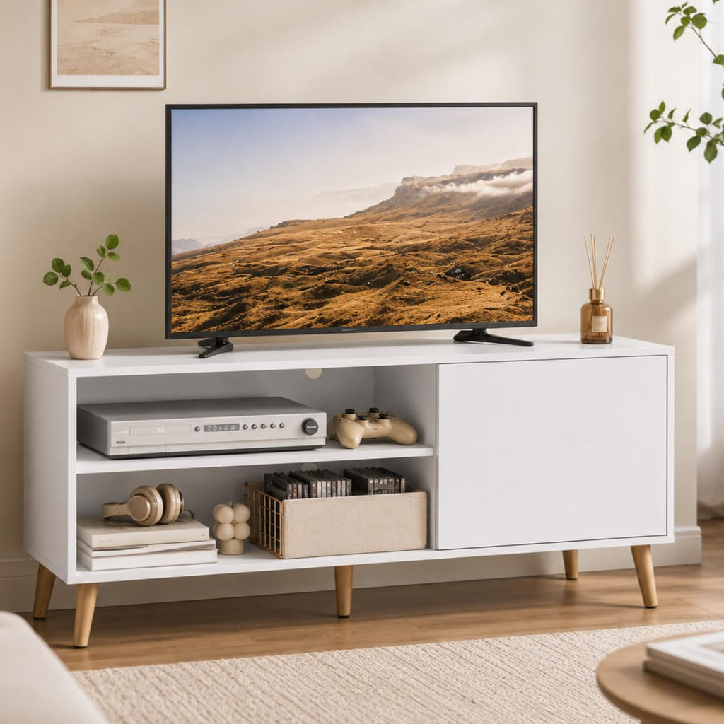 White TV Stand with Storage Cabinet P873