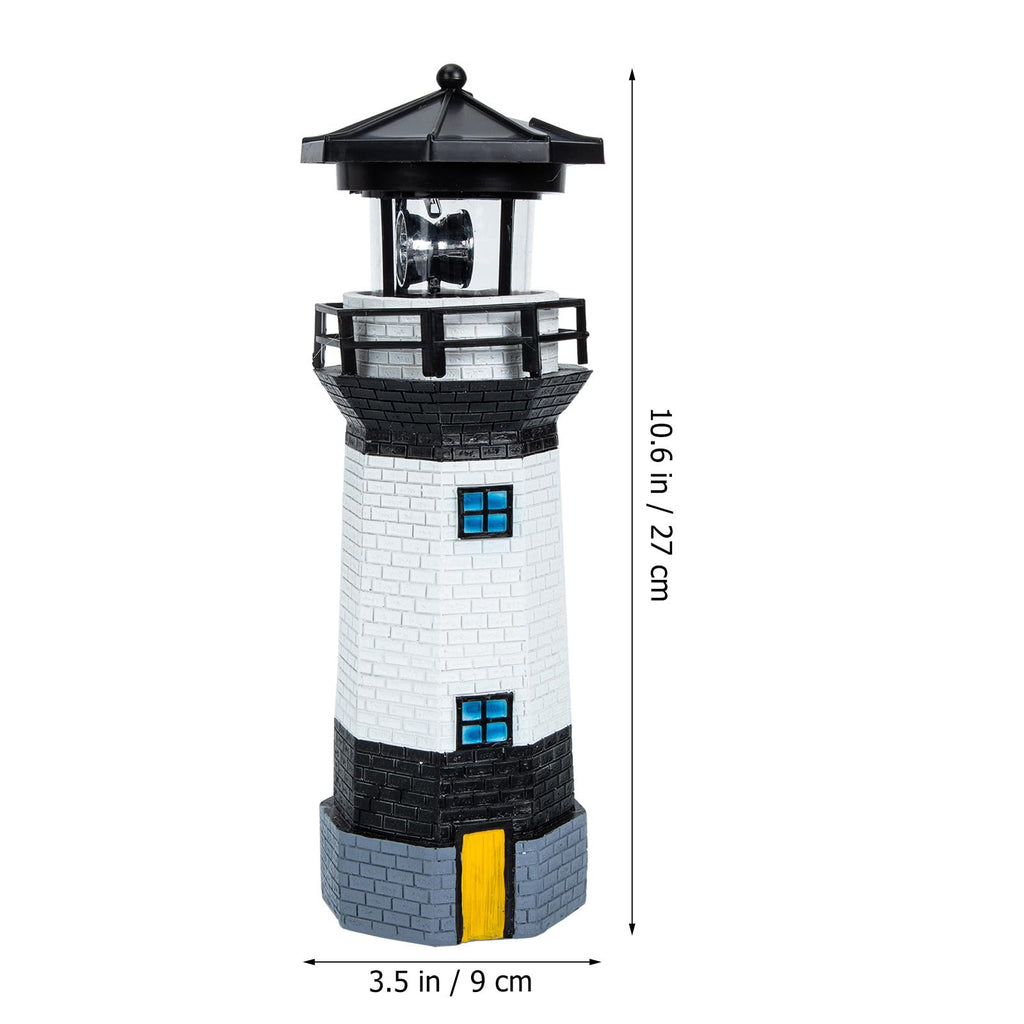 Black and White Resin Solar-Powered LED Lighthouse Garden Light M21047
