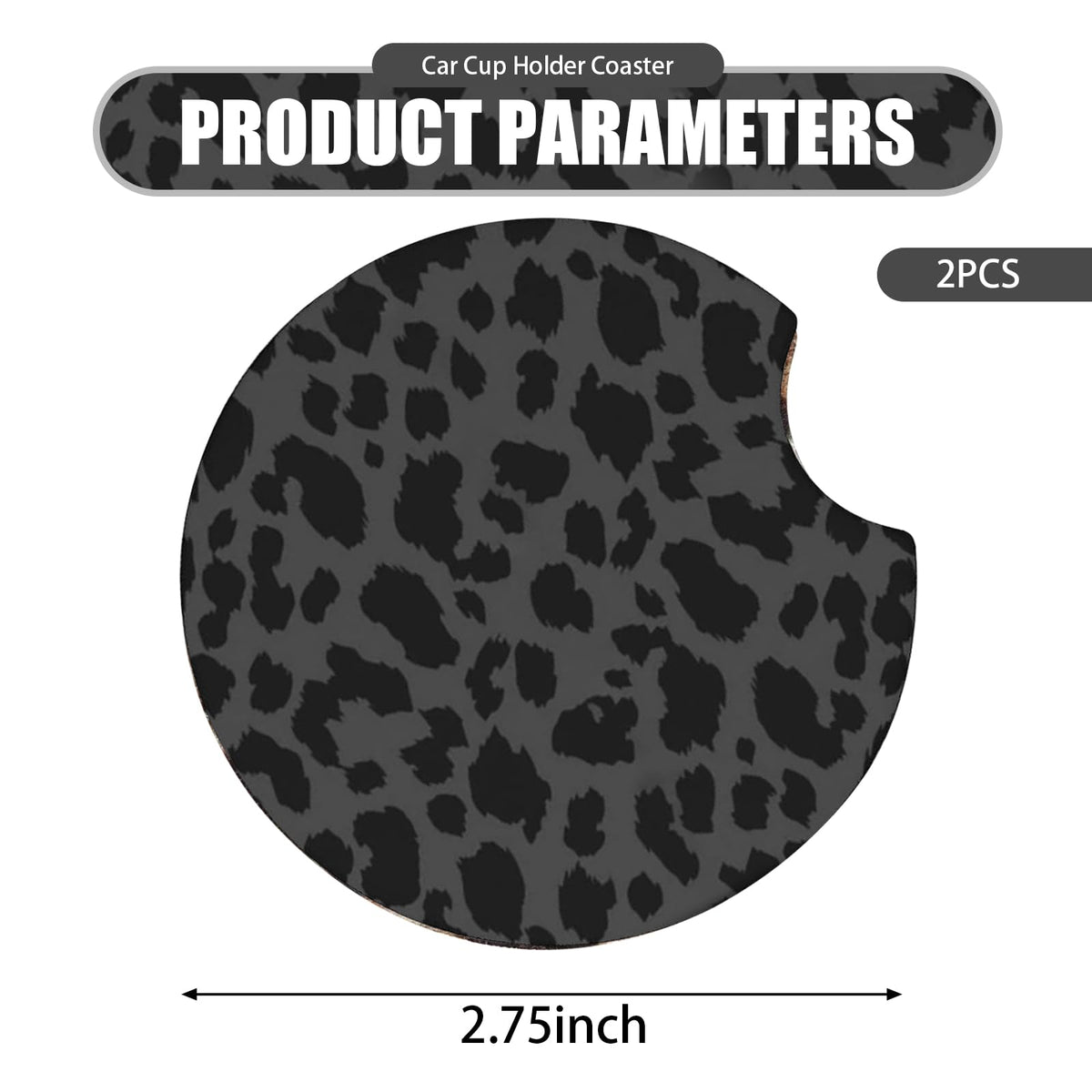 2 PCS Non-Slip Rubber Cheetah Print Car Cup Coasters P333