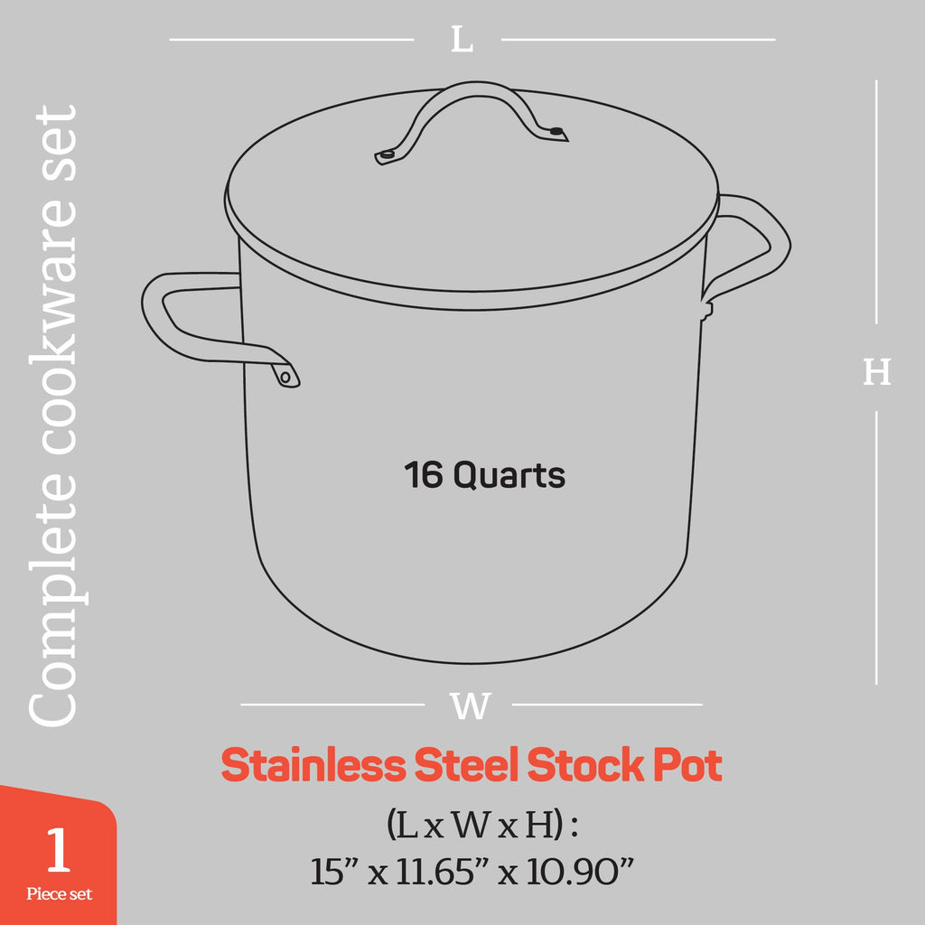 16 Quart Stainless Steel Stockpot with Tempered Glass Lid W87522