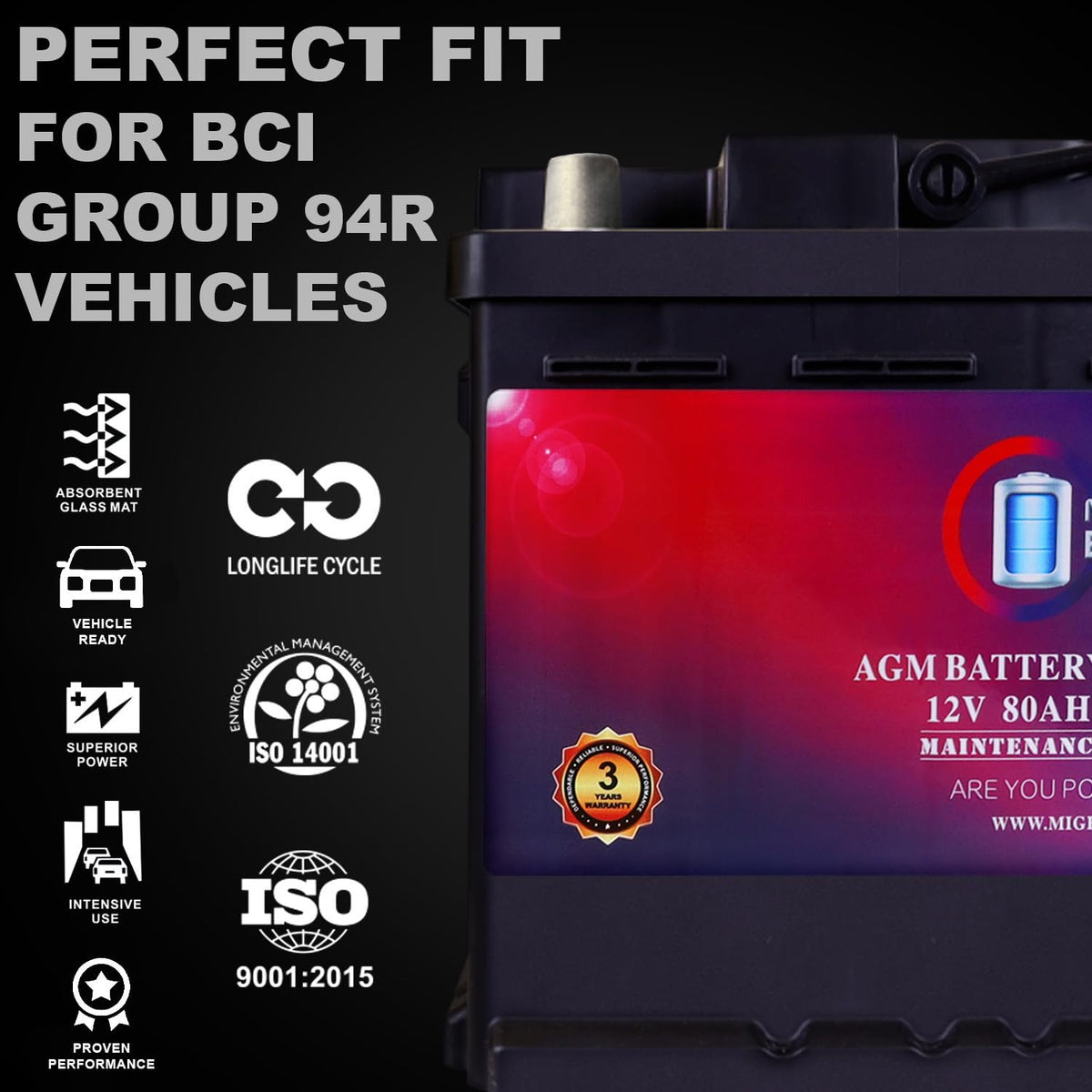 12V 80AH 850 CCA Replacement Battery S614