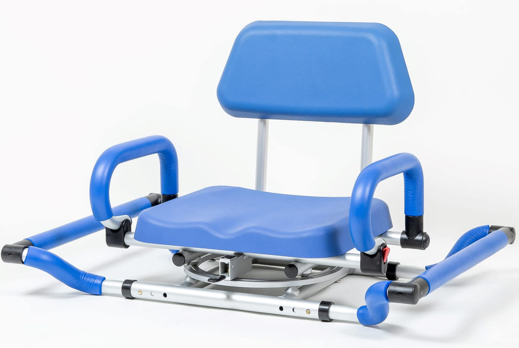 Blue Tub-Mounted Shower Chair with Padded Seat Back and Arms H3757
