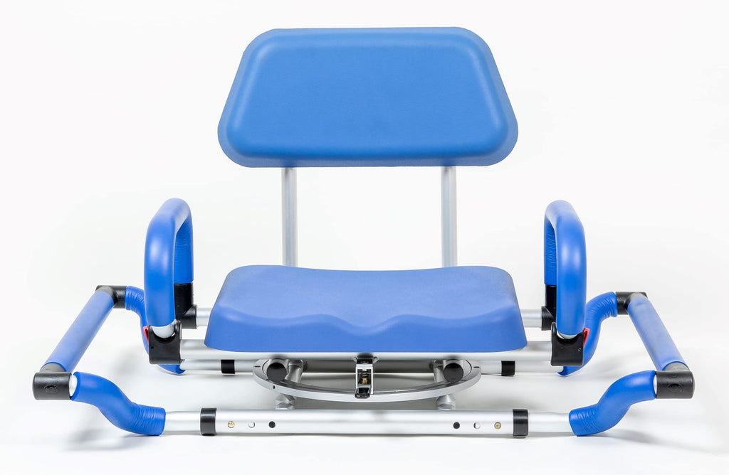 Blue Tub-Mounted Shower Chair with Padded Seat Back and Arms H3757