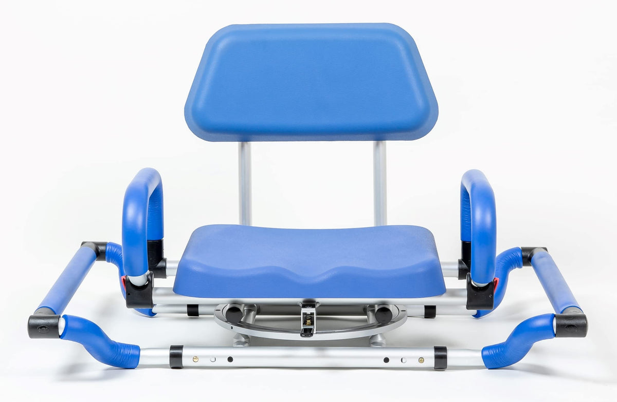 Blue Tub-Mounted Shower Chair with Padded Seat Back and Arms H3757